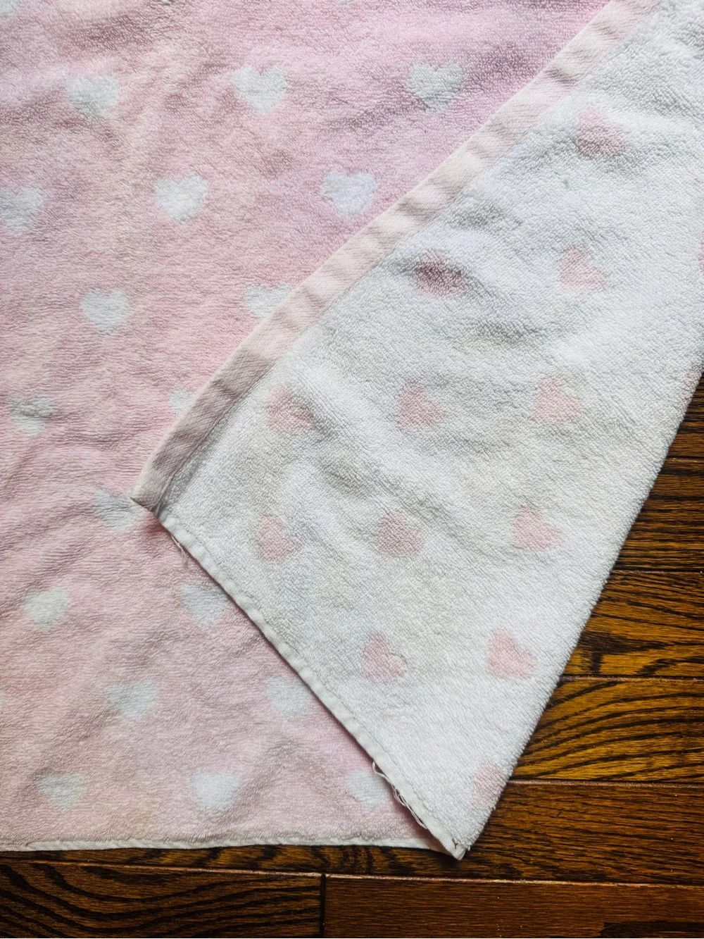 Pottery Barn Kids Pink Hooded Towel with White Hearts “Kinsley” embroidered